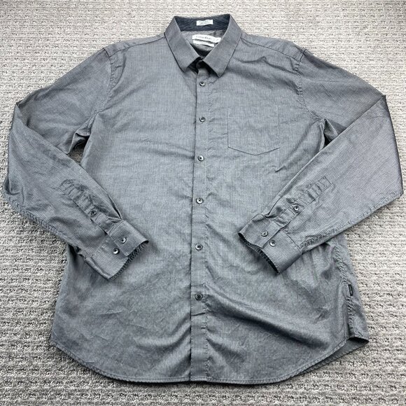Calvin Klein Button Up Shirt Men Large L Slim Fit Gray Formal Dress Shirt Stripe - Picture 1 of 7